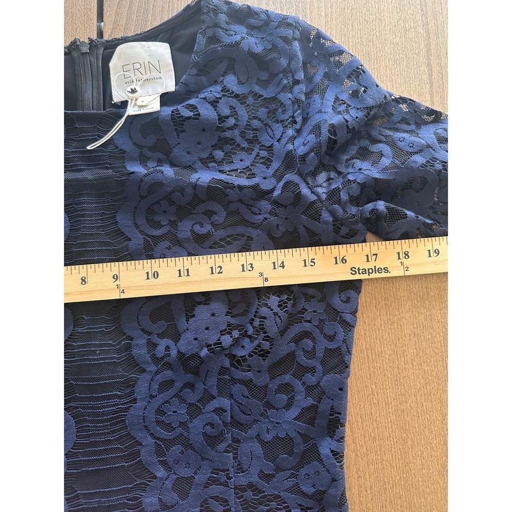 Erin Fetherston Navy Blue Lace Sheath Dress 3/4 Sleeve Midi Size 8 - Picture 5 of 7